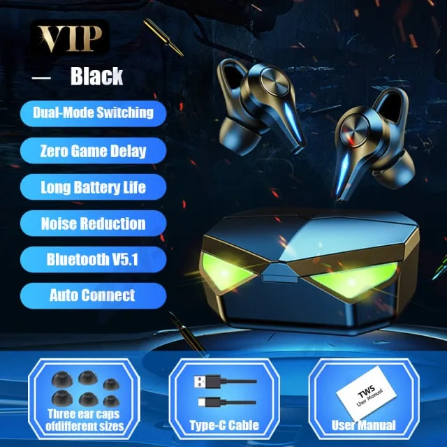 TWS Bluetooth Earphone Gaming Headsets Stereo Sport Waterproof Wireless Headphone Noise Cancelling Earbuds Gamer With Microphone
