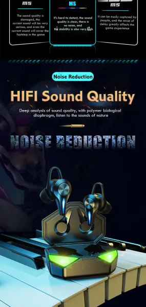 TWS Bluetooth Earphone Gaming Headsets Stereo Sport Waterproof Wireless Headphone Noise Cancelling Earbuds Gamer With Microphone