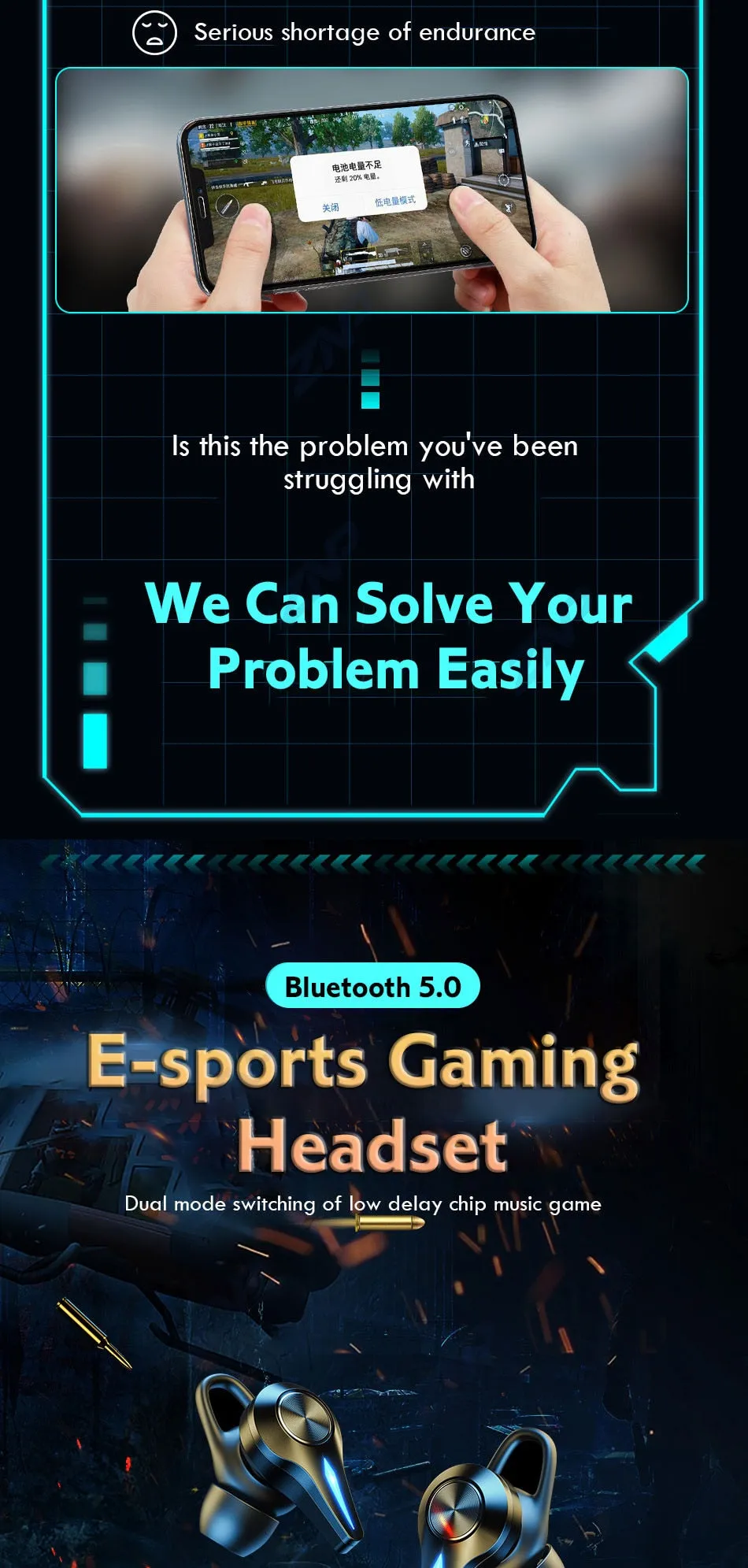 TWS Bluetooth Earphone Gaming Headsets Stereo Sport Waterproof Wireless Headphone Noise Cancelling Earbuds Gamer With Microphone