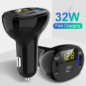 USB And Type-C Port Car Charger with Led Real-time Digital