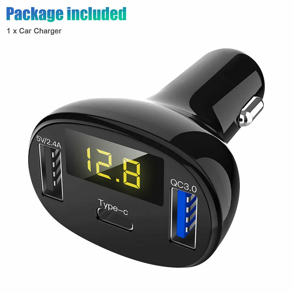 USB And Type-C Port Car Charger with Led Real-time Digital