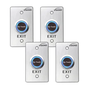 Visionis 4 Pack FPC-7567 VIS-7029 Indoor Stainless Steel No Touch Infrared Request To Exit Button With Time Delay Mid Size NO, COM And NC Outputs