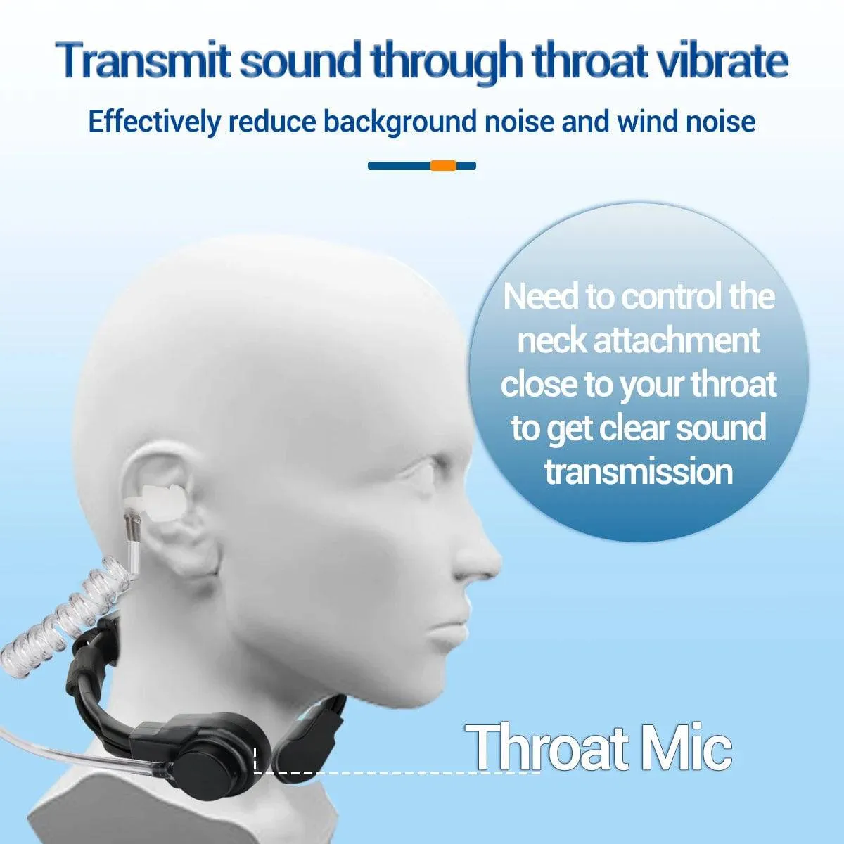 Waterproof Adjustable Acoustic Throat Mic Headset Tactical Acoustic Tube for Baofeng UV-9R PRO UV 9R Plus Walkie Talkie Earpiece