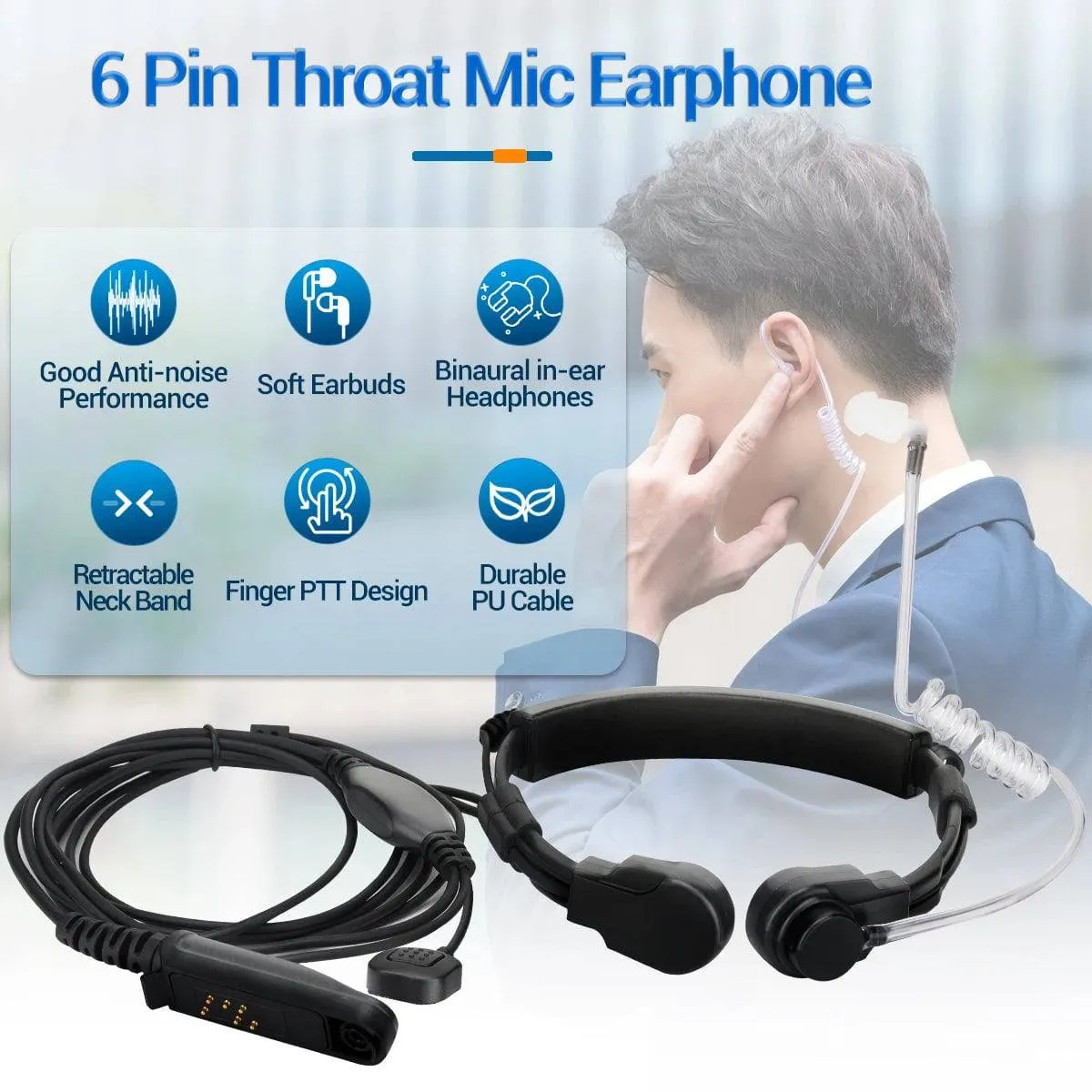 Waterproof Adjustable Acoustic Throat Mic Headset Tactical Acoustic Tube for Baofeng UV-9R PRO UV 9R Plus Walkie Talkie Earpiece
