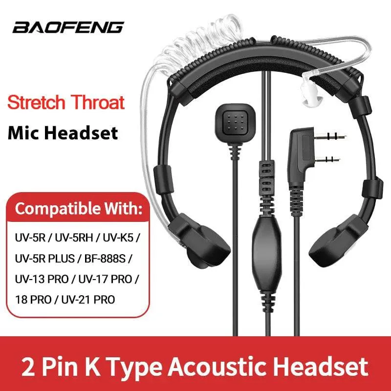 Waterproof Adjustable Acoustic Throat Mic Headset Tactical Acoustic Tube for Baofeng UV-9R PRO UV 9R Plus Walkie Talkie Earpiece