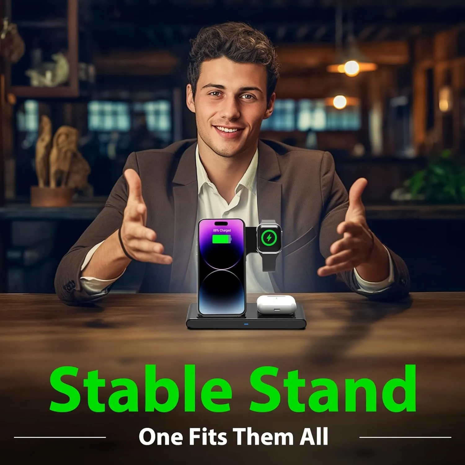 Wireless Charger Iphone Charging Station: 3 in 1 Charger Stand Multiple Devices for Apple - Iphone 15 14 Pro Max 13 12 11 - Watch 9 8 7 6 5 4 3 2 Se - Airpods 3 2 Pro