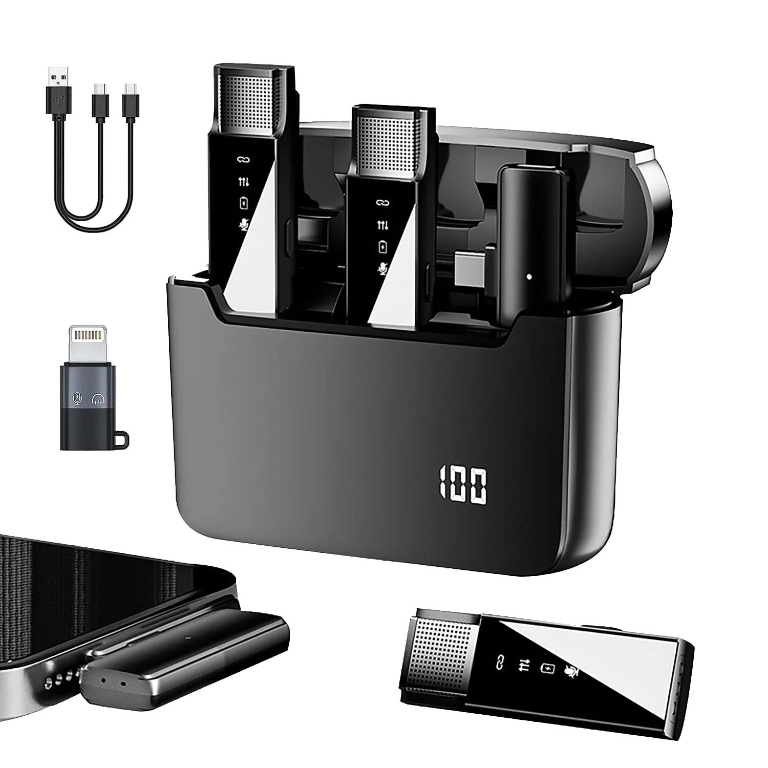 Wireless Clip On Microphone with Charging Case