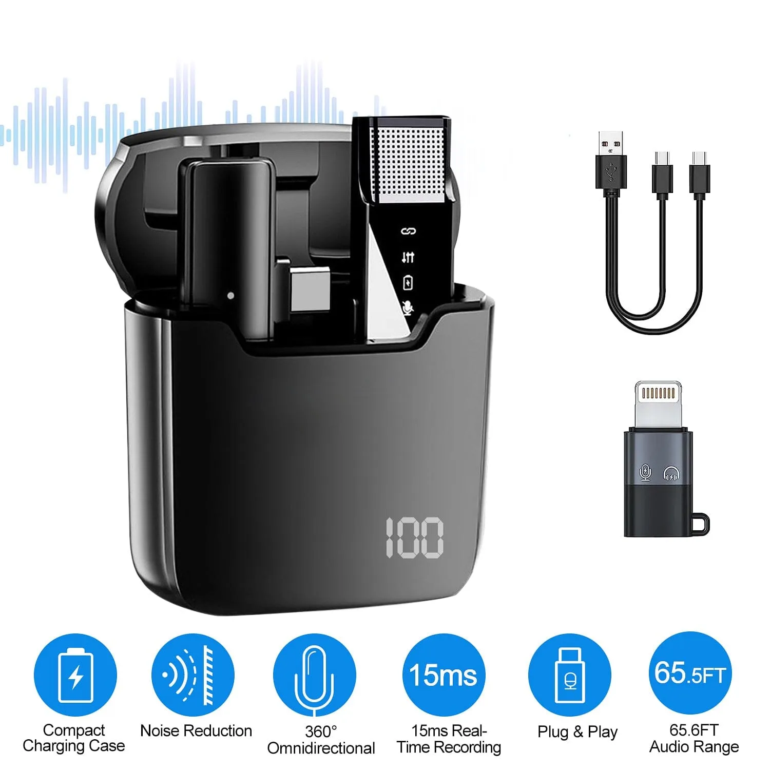 Wireless Clip On Microphone with Charging Case