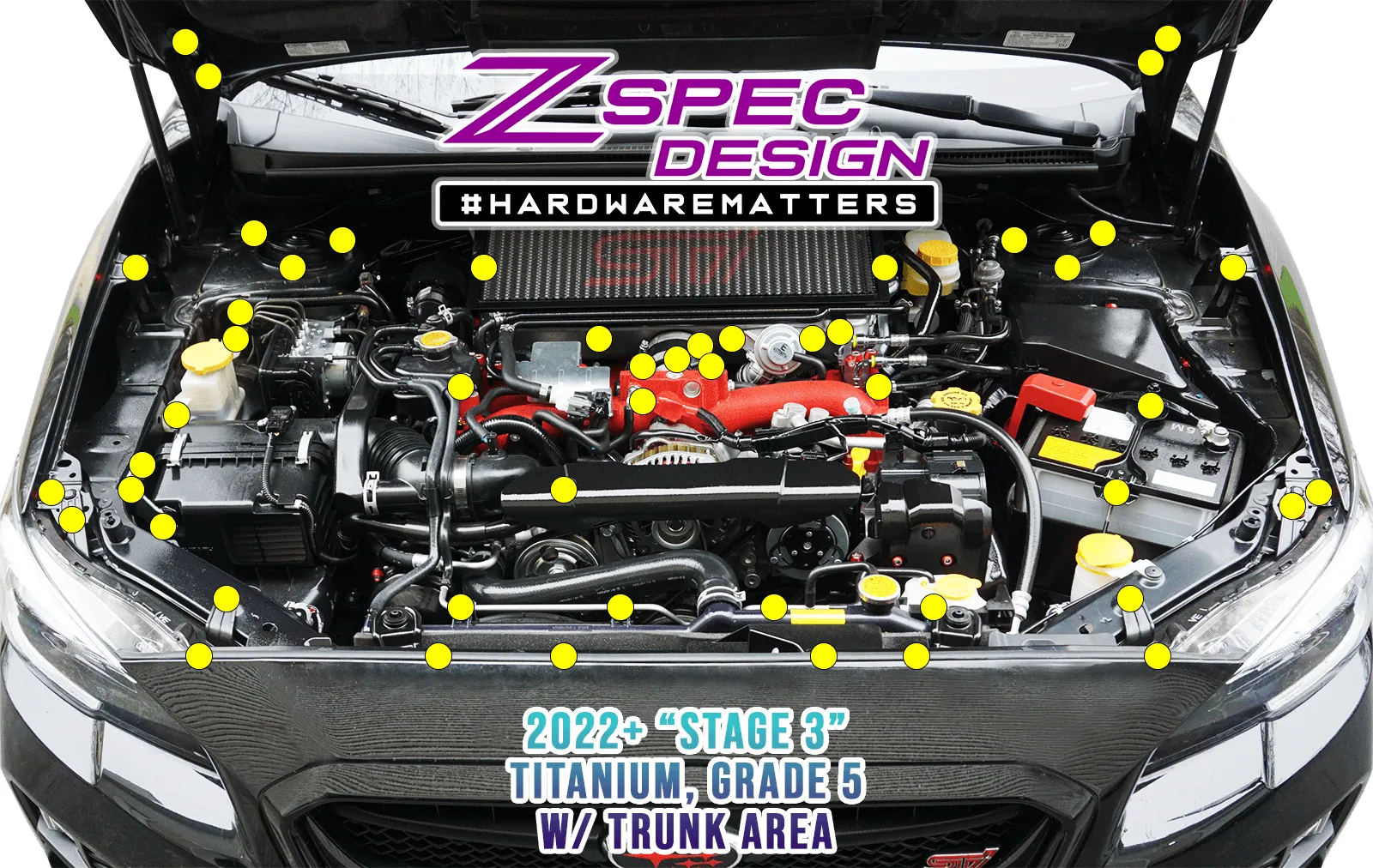 ZSPEC "Stage 3" Dress Up Bolts® Fastener Kit for '15-21 Subaru WRX & STI, Grade-5 Titanium